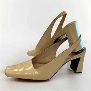 Via Spiga Beige Sqaure Toe Leather Slingback Heels - Size 8